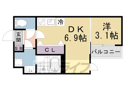 VINA山科ウエスト(1DK/2階)の間取り写真