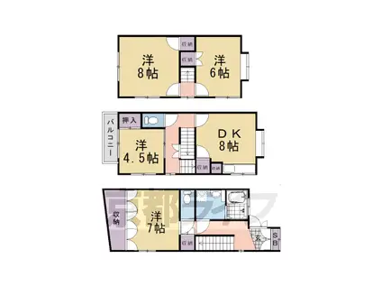 阪急電鉄嵐山線 上桂駅 徒歩10分 3階建 築61年(4DK)の間取り写真