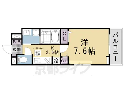 ウエスト コミタリアⅢ(1K/1階)の間取り写真