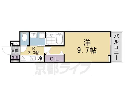 ウエスト コミタリアⅢ(1K/3階)の間取り写真