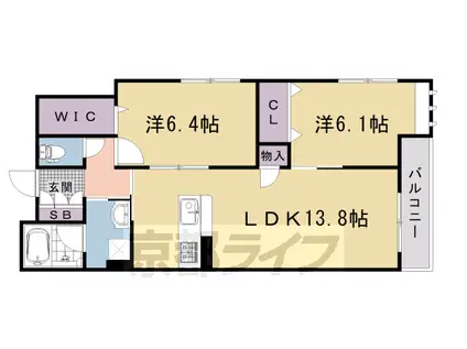 山陰本線 円町駅 徒歩8分 3階建 新築(2LDK/1階)の間取り写真