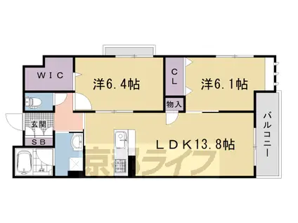 山陰本線 円町駅 徒歩8分 3階建 新築(2LDK/2階)の間取り写真