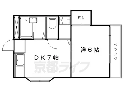 京都市東西線 御陵駅 徒歩7分 2階建 築33年(1DK/1階)の間取り写真