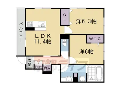ソレイユ嵯峨野(2LDK/1階)の間取り写真