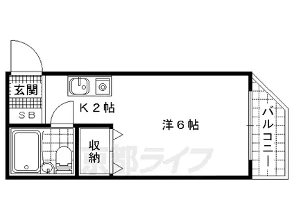 京都市東西線 東野駅(京都) 徒歩5分 5階建 築37年(1K/3階)の間取り写真