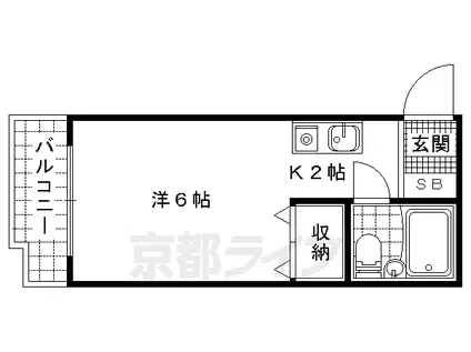 京都市東西線 東野駅(京都) 徒歩5分 5階建 築36年(1K/4階)の間取り写真