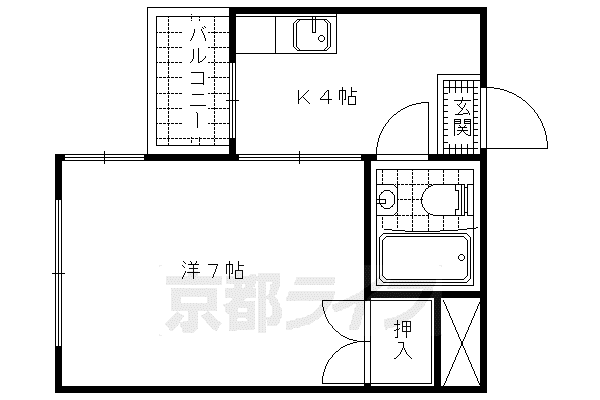 京都市東西線 山科駅 徒歩5分 3階建 築40年(1K/1階)の間取り写真