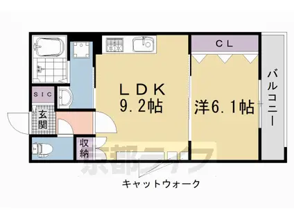 阪急電鉄京都線 西院駅(阪急) 徒歩10分 3階建 築1年(1LDK/2階)の間取り写真