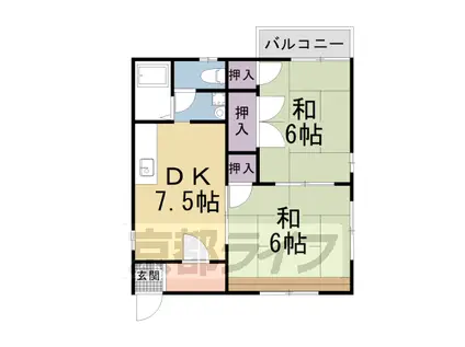 京都市東西線 御陵駅 徒歩20分 2階建 築37年(2DK/2階)の間取り写真