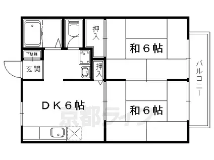京都市東西線 東野駅(京都) 徒歩10分 2階建 築38年(2DK/2階)の間取り写真