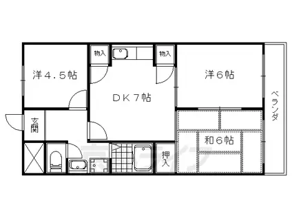 京都市東西線 小野駅(京都) 徒歩2分 6階建 築46年(3DK/3階)の間取り写真
