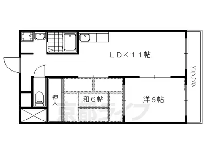 京都市東西線 小野駅(京都) 徒歩2分 6階建 築46年(2LDK/3階)の間取り写真