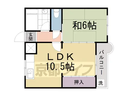 京都市東西線 東野駅(京都) 徒歩18分 3階建 築47年(1LDK/3階)の間取り写真