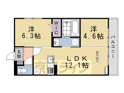 阪急電鉄京都線 桂駅 徒歩14分 3階建 築1年(2LDK/3階)の間取り写真