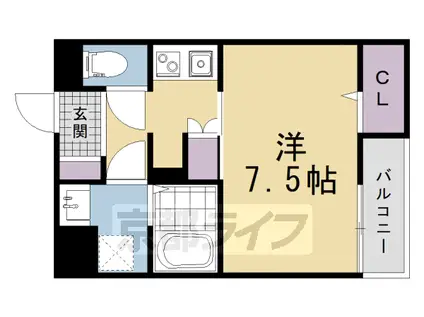 京都市烏丸線 北大路駅 徒歩23分 3階建 築1年(1K/3階)の間取り写真