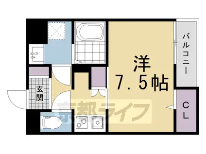 京都市烏丸線 北大路駅 徒歩23分 3階建 築1年(1K/3階)の間取り写真