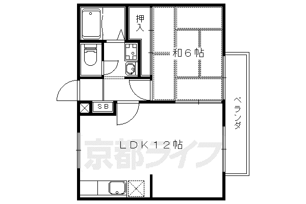 京都市東西線 醍醐駅(京都) 徒歩14分 2階建 築31年(1LDK/2階)の間取り写真