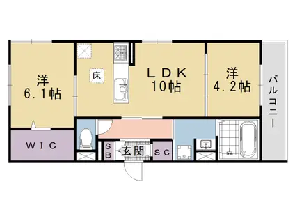 ヌーベル・ヴィ—侍従池(2LDK/1階)の間取り写真