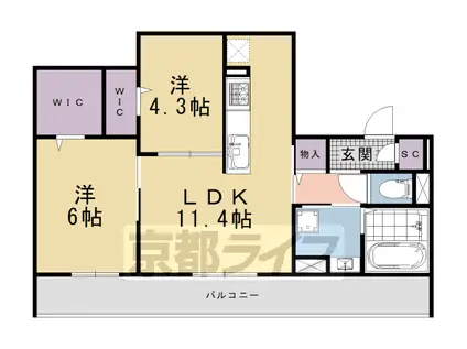 ヌーベル・ヴィ—侍従池(2LDK/3階)の間取り写真
