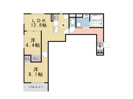 ヌーベル・ヴィ—侍従池(2LDK/1階)の間取り写真