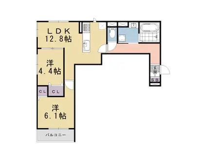 ヌーベル・ヴィ—侍従池(2LDK/3階)の間取り写真