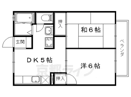 京都市東西線 小野駅(京都) 徒歩12分 2階建 築42年(2DK/2階)の間取り写真