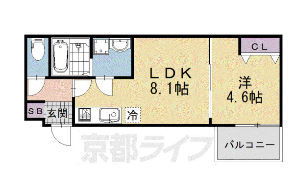 CASA WOOD 丹波橋(1LDK/2階)の間取り写真