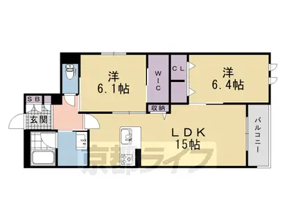 京阪電気鉄道京阪線 伏見桃山駅 徒歩2分 3階建 築1年(2LDK/2階)の間取り写真