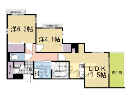 近鉄京都線 富野荘駅 徒歩10分 3階建 新築(2LDK/1階)の間取り写真