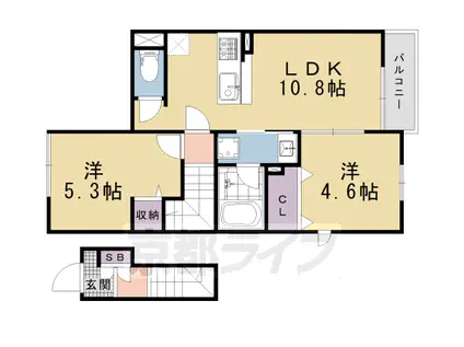 東海道本線 西大路駅 徒歩14分 3階建 新築(2LDK/2階)の間取り写真