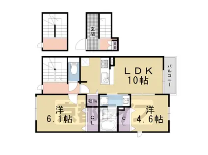 東海道本線 西大路駅 徒歩14分 3階建 新築(2LDK/3階)の間取り写真