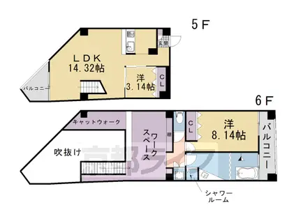 阪急電鉄京都線 大宮駅(京都) 徒歩3分 6階建 築1年(2SLDK/5階)の間取り写真