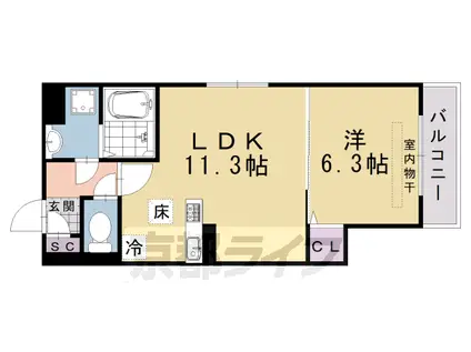 阪急電鉄京都線 桂駅 徒歩17分 2階建 築1年(1LDK/1階)の間取り写真