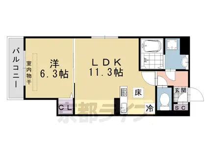 阪急電鉄京都線 桂駅 徒歩17分 2階建 築1年(1LDK/1階)の間取り写真