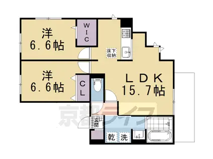 京都市烏丸線 北大路駅 徒歩29分 3階建 築1年(2LDK/1階)の間取り写真