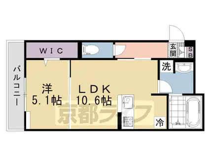 京都市烏丸線 国際会館駅 徒歩7分 3階建 築1年(1LDK/1階)の間取り写真