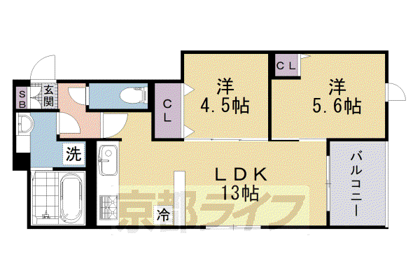 京都市烏丸線 国際会館駅 徒歩7分 3階建 築1年(2LDK/3階)の間取り写真