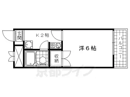 東海道本線 山科駅 徒歩2分 5階建 築40年(1K/2階)の間取り写真