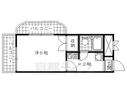 東海道本線 山科駅 徒歩2分 5階建 築40年(1K/4階)の間取り写真