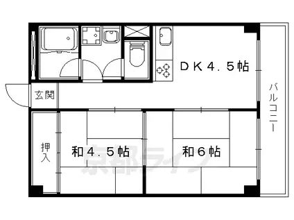 京都市東西線 東野駅(京都) 徒歩3分 7階建 築51年(2DK/6階)の間取り写真