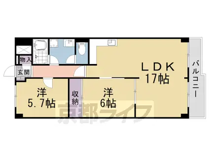 京都市東西線 東野駅(京都) 徒歩3分 7階建 築51年(2LDK/5階)の間取り写真