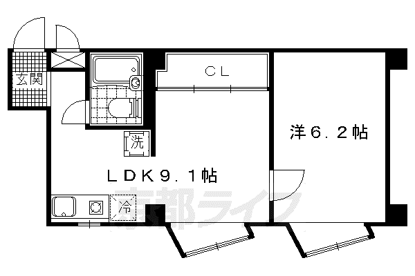 京都市東西線 椥辻駅 徒歩19分 5階建 築55年(1LDK/3階)の間取り写真