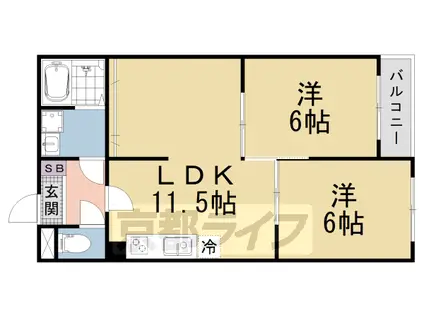 京都市東西線 椥辻駅 徒歩16分 4階建 築35年(2LDK/1階)の間取り写真