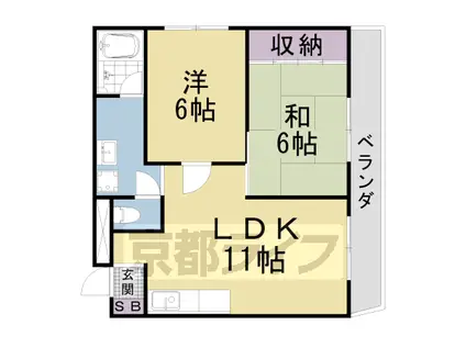 京阪電気鉄道京津線 四宮駅 徒歩3分 5階建 築46年(2LDK/5階)の間取り写真