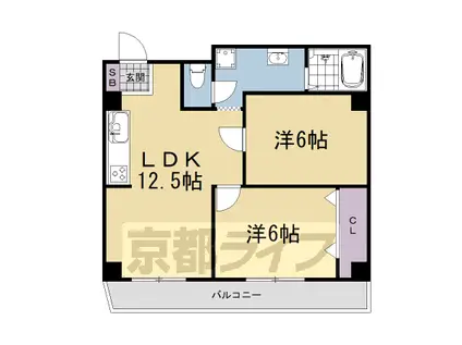 京阪電気鉄道京津線 四宮駅 徒歩3分 5階建 築46年(2LDK/2階)の間取り写真