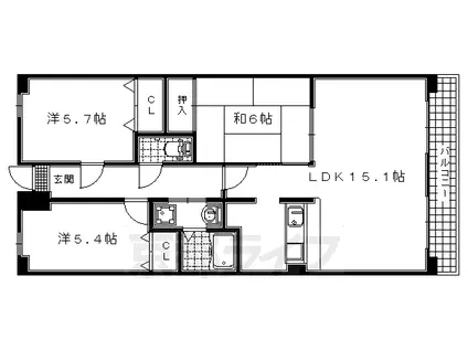 京阪電気鉄道宇治線 木幡駅(京阪) 徒歩5分 7階建 築27年(3LDK/3階)の間取り写真