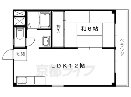 京都市東西線 御陵駅 徒歩2分 6階建 築54年(1LDK/6階)の間取り写真
