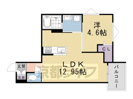 山陰本線 円町駅 徒歩8分 3階建 築1年(1LDK/1階)の間取り写真
