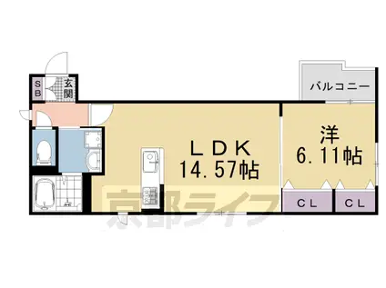 山陰本線 円町駅 徒歩8分 3階建 築1年(1LDK/2階)の間取り写真