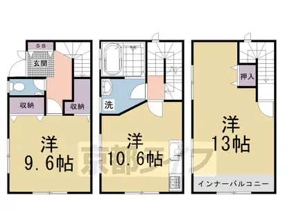 山陰本線 二条駅 徒歩5分 3階建 築34年(2LDK)の間取り写真